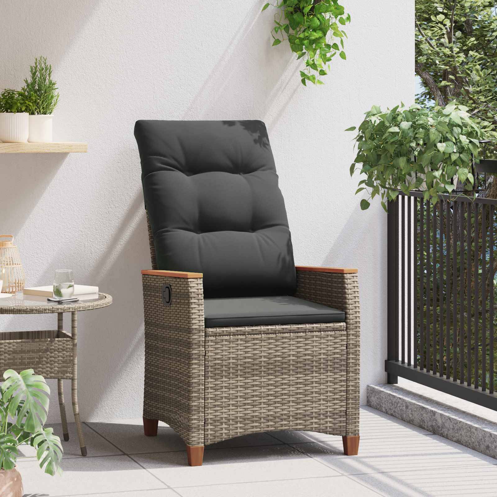 PANGIVO - Chaise de jardin inclinable polyrotin gris et bleu marine 64 x 57.5 x 112 cm, Poids :13.3kg - PANGIVO - Image 3
