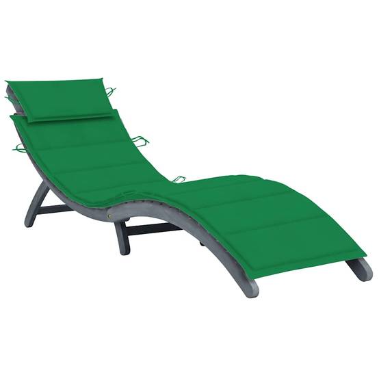 Chaise longue | Transat | Bain de soleil avec coussin Gris Bois d'acacia solide - Image 2