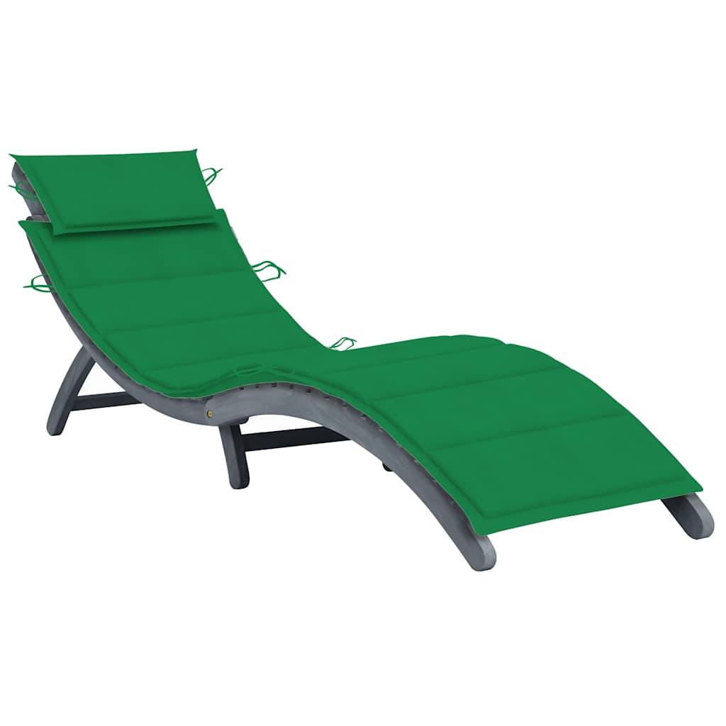 Chaise longue | Transat | Bain de soleil avec coussin Gris Bois d'acacia solide - Image 2