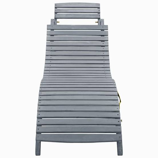 Chaise longue | Transat | Bain de soleil avec coussin Gris Bois d'acacia solide - Image 3