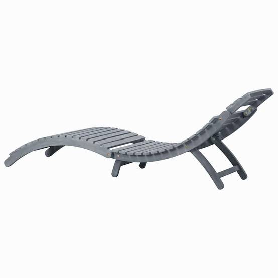 Chaise longue | Transat | Bain de soleil avec coussin Gris Bois d'acacia solide - Image 4