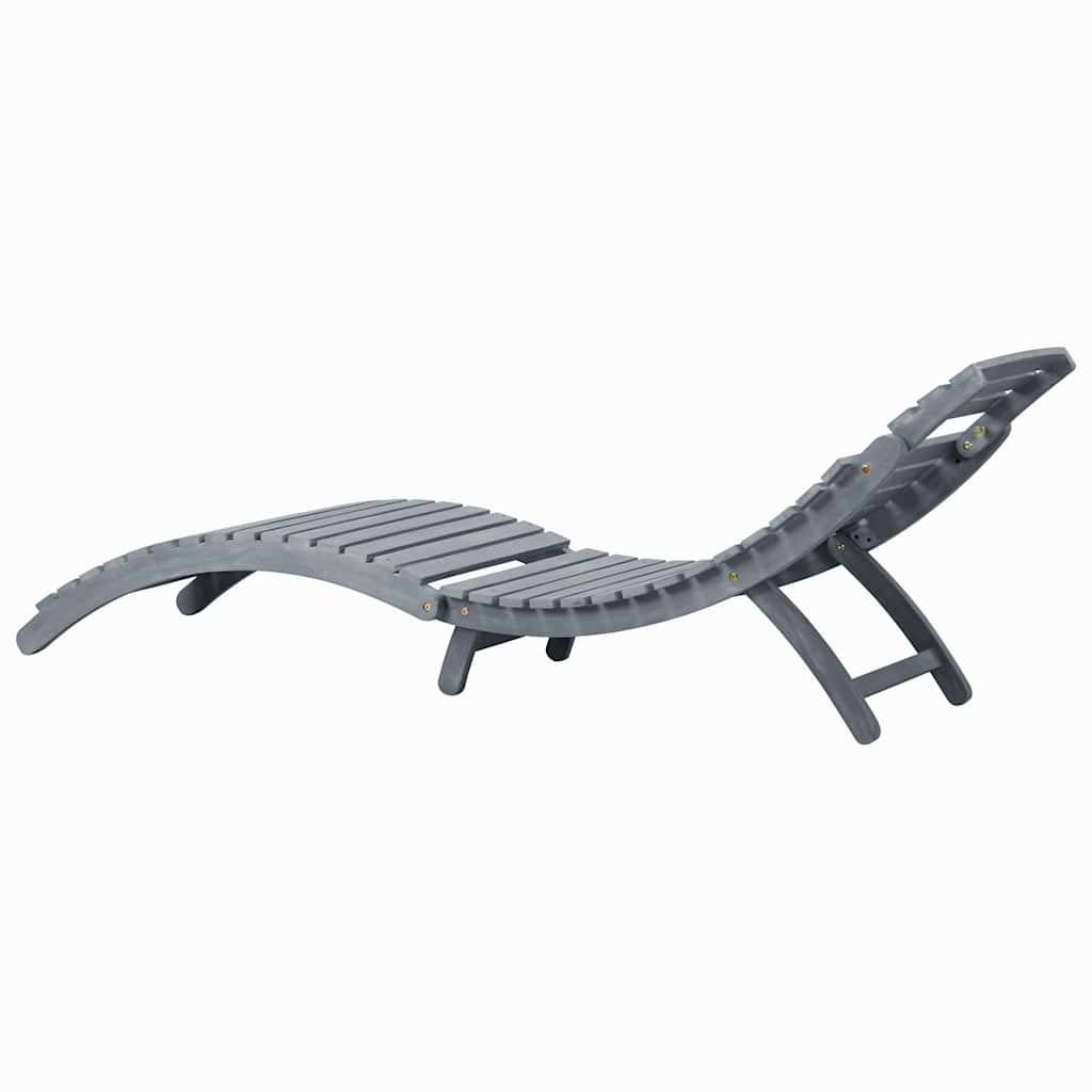 Chaise longue | Transat | Bain de soleil avec coussin Gris Bois d'acacia solide - Image 4