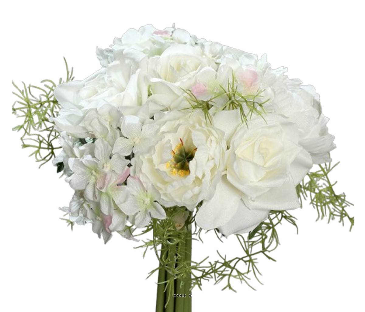 Artificielles - Bouquet de Roses et Hortensias artificielles 9 têtes D20 cm Crème - couleur: Crème - Image 2