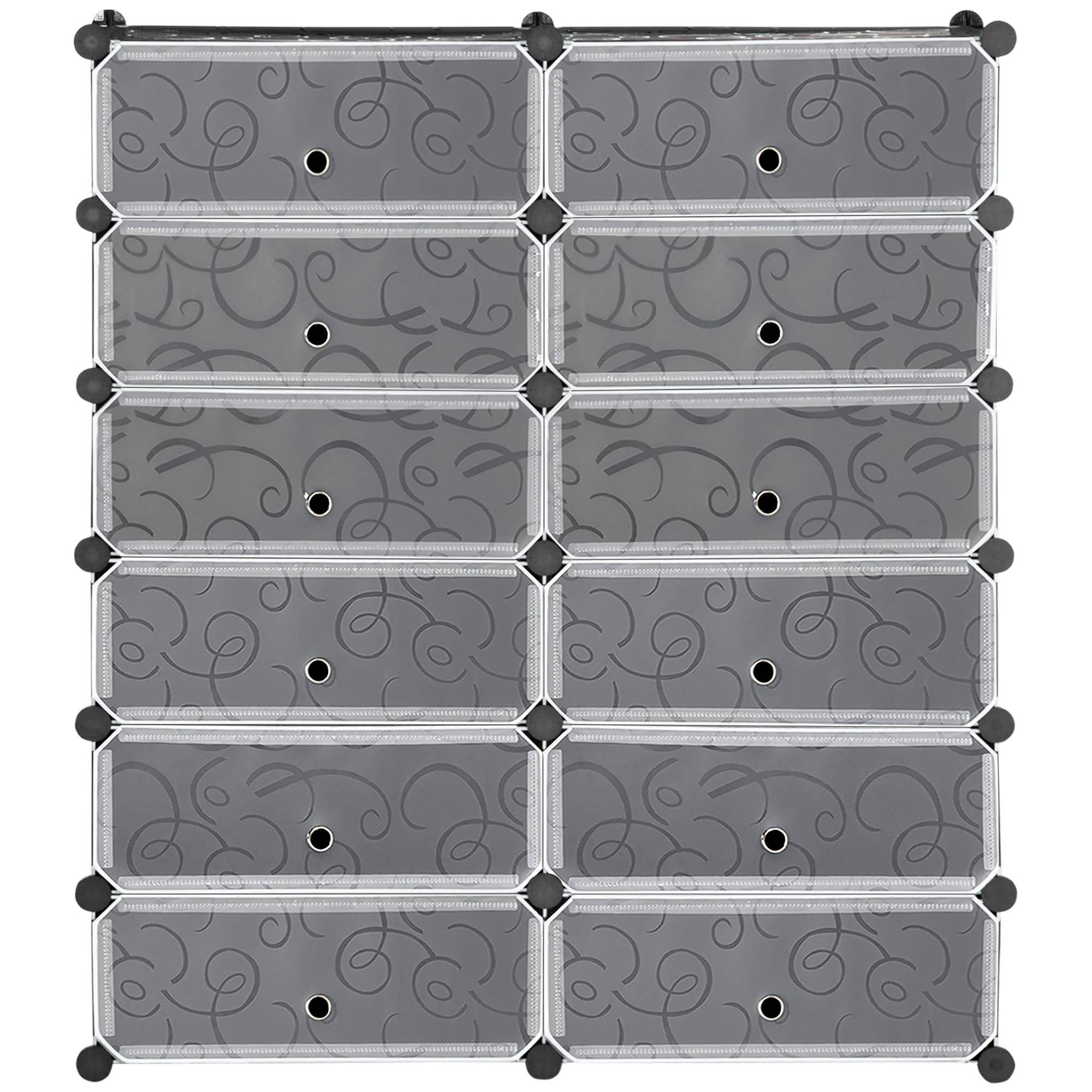 Étagère à chaussures, 12 boîtes de rangement pour 24 paires de chaussures, en plastique, noir et blanc - Image 2