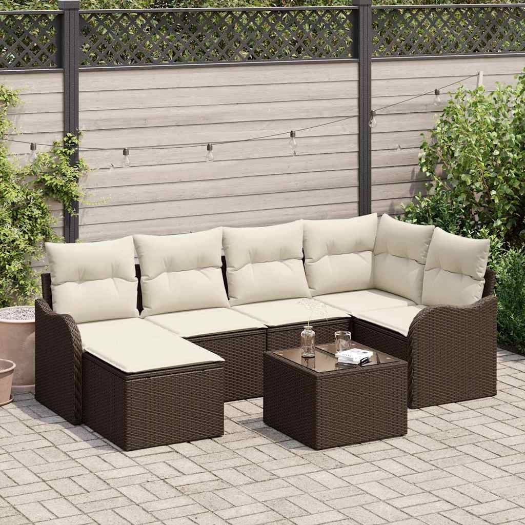 ComfortXL - Ensemble canapé extérieur 7 pièces Poly rotin avec Coussins pour Jardin Marron et Blanc – ComfortXL Outdoor Living - Image 1