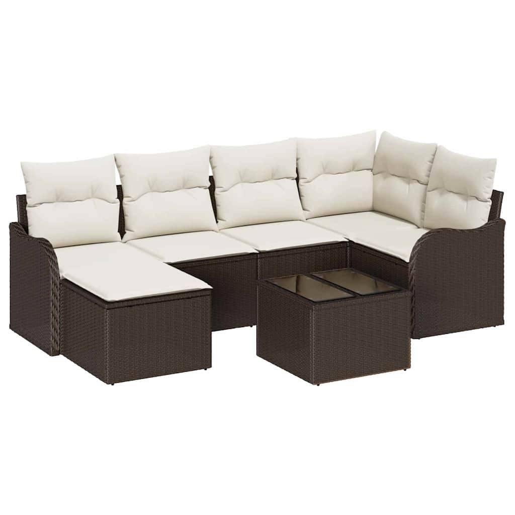 ComfortXL - Ensemble canapé extérieur 7 pièces Poly rotin avec Coussins pour Jardin Marron et Blanc – ComfortXL Outdoor Living - Image 2