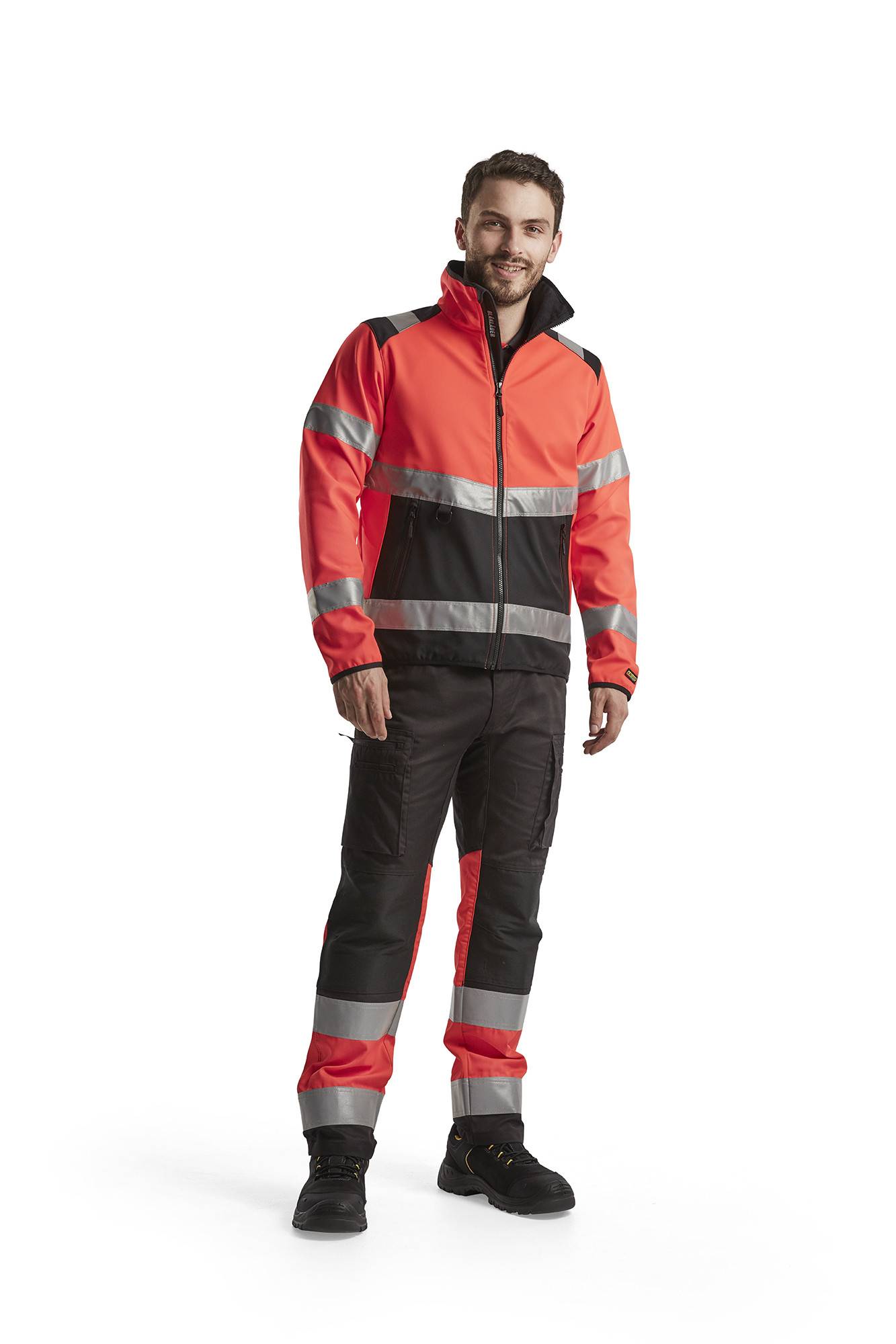 Pantalon artisan haute-visibilité +stretch Noir/Rouge fluo | 155118119955 - Blaklader