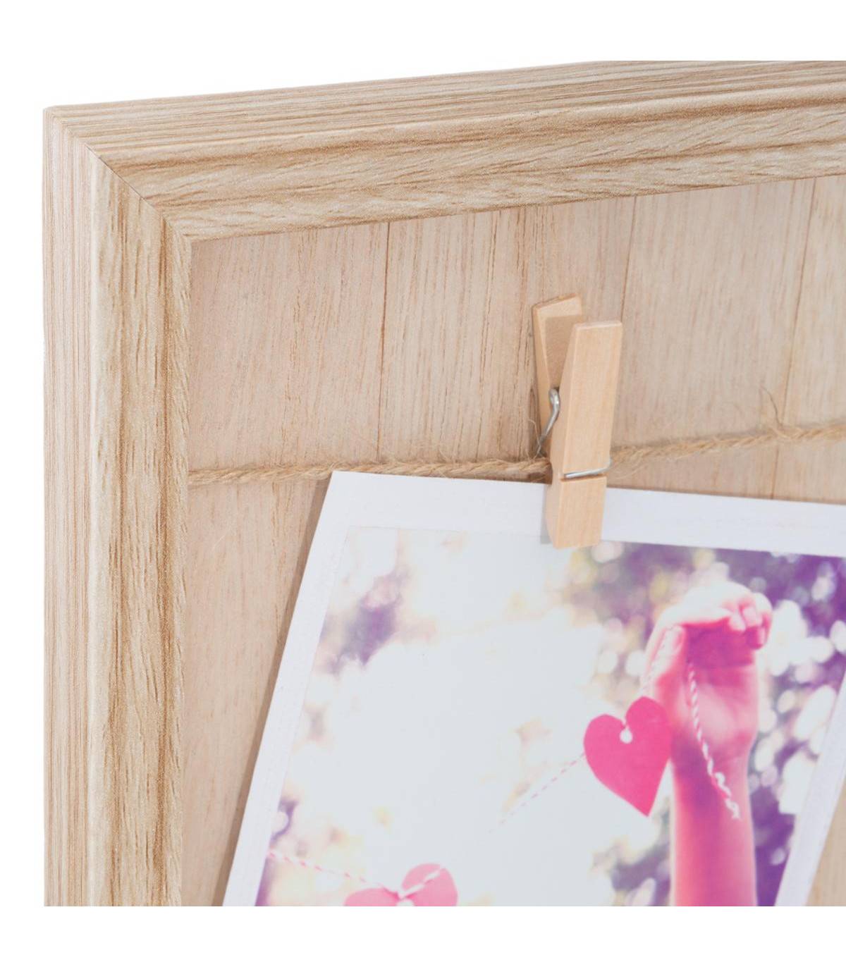 Porte Photos mural en Bois avec suspension cordes et pinces 48 x 48 cm - Image 2