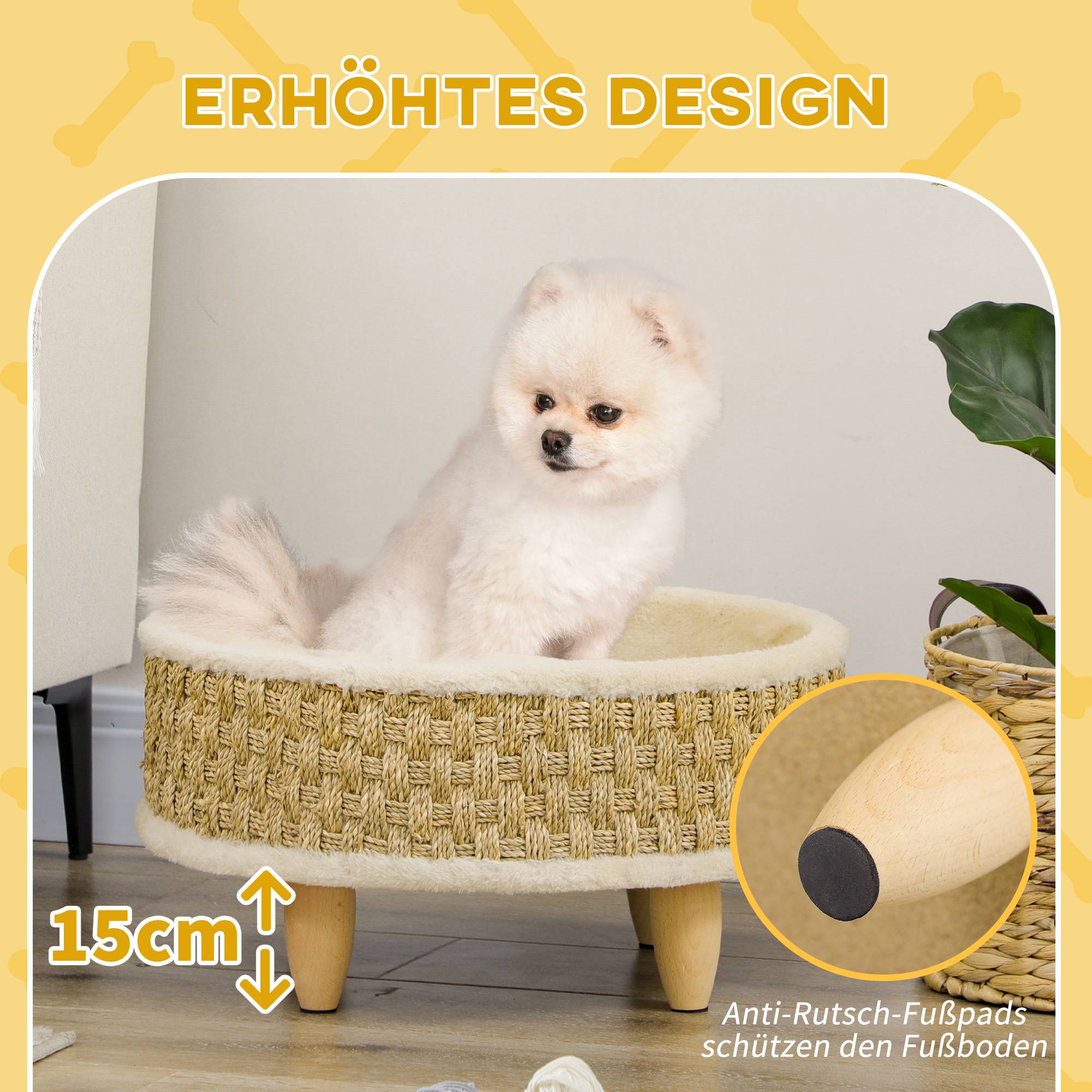 Panier pour animaux jonc de mer beige et kaki 48 x 48 x 24.5 cm - PANGIVO - Image 9