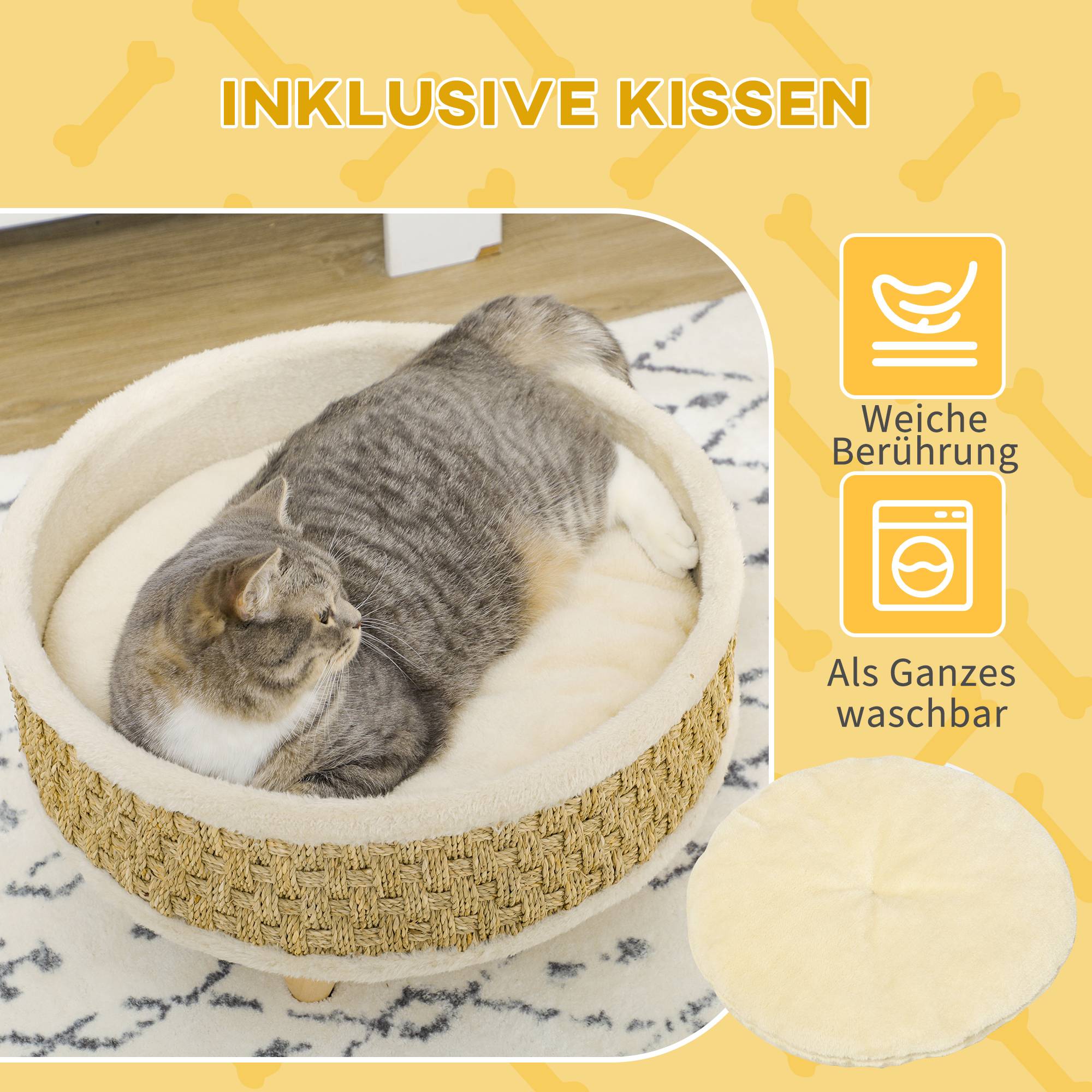 Panier pour animaux jonc de mer beige et kaki 48 x 48 x 24.5 cm - PANGIVO - Image 8