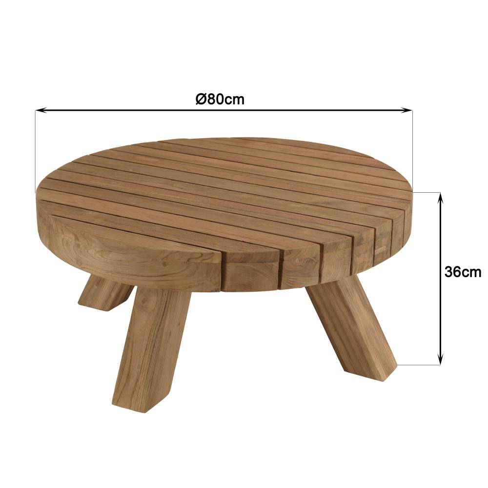 Macabane - KALLY - Table basse jardin ronde 80cm bois teck recyclé naturelle - Image 7