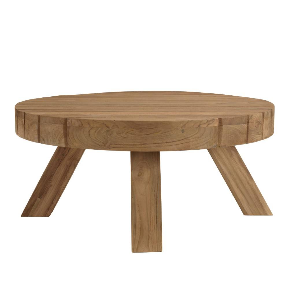 Macabane - KALLY - Table basse jardin ronde 80cm bois teck recyclé naturelle - Image 6