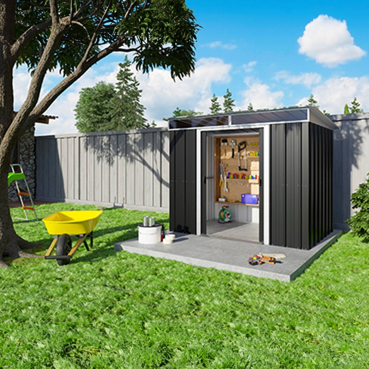 Yardmaster - Abri de jardin métal gris Yardmaster 3,30 m² + kit d'ancrage - Image 7