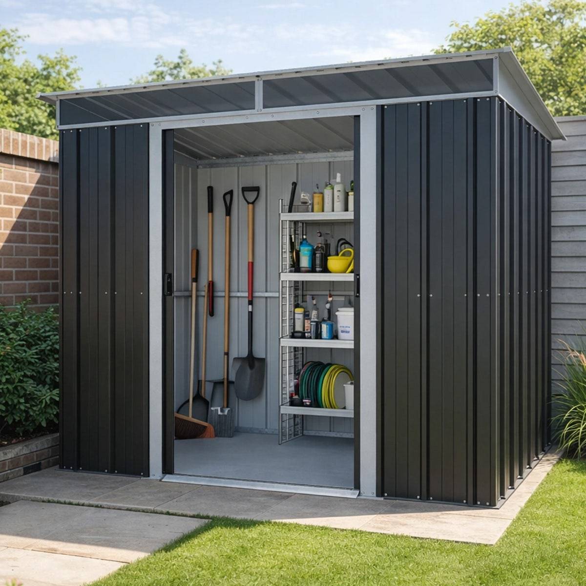 Yardmaster - Abri de jardin métal gris Yardmaster 3,30 m² + kit d'ancrage - Image 2