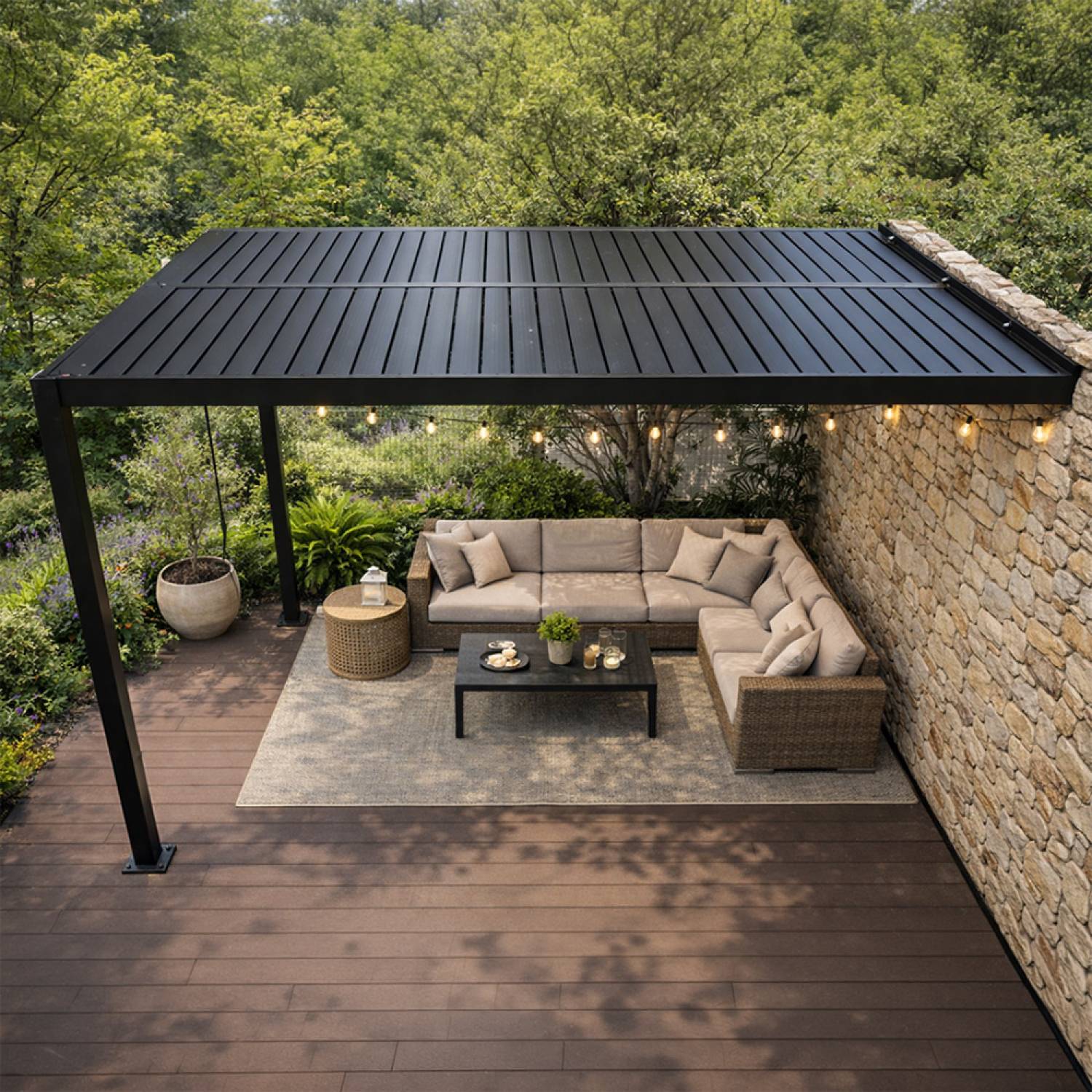 Pergola bioclimatique 4x3m adossée en aluminium noir SIFNOS - Image 5
