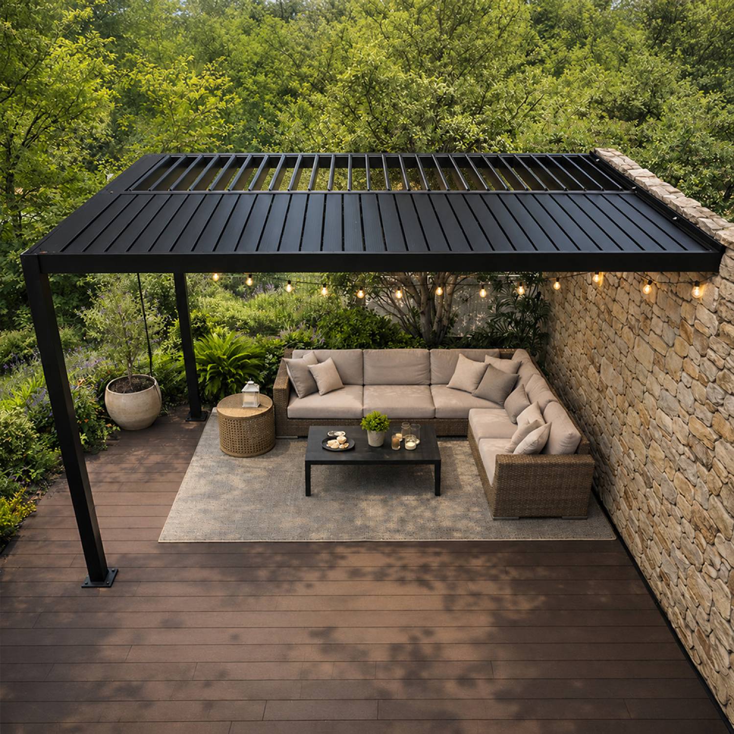 Pergola bioclimatique 4x3m adossée en aluminium noir SIFNOS - Image 6