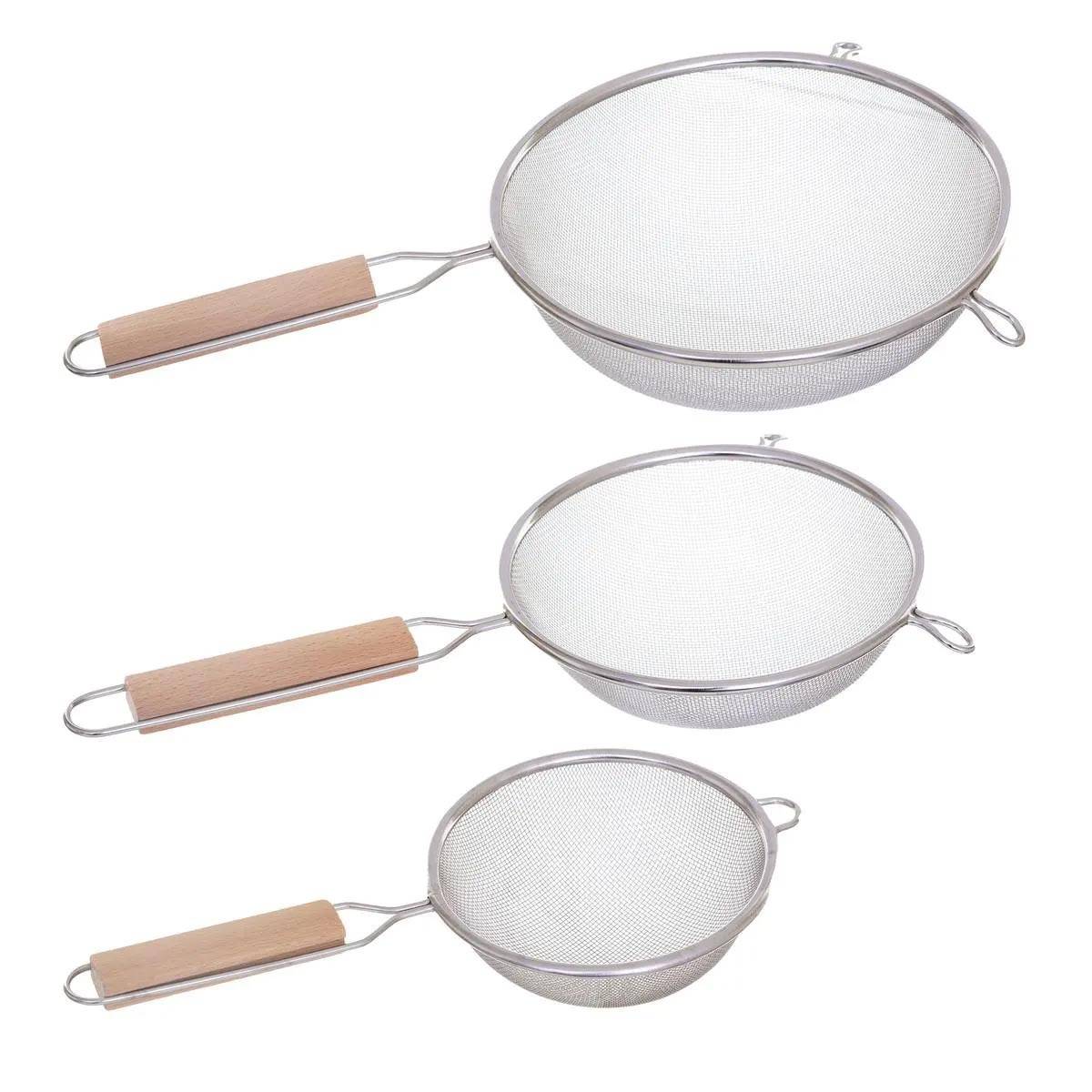 Lot de 3 Passoires Inox & Bois "Sieve" 35cm Argent - Image 1