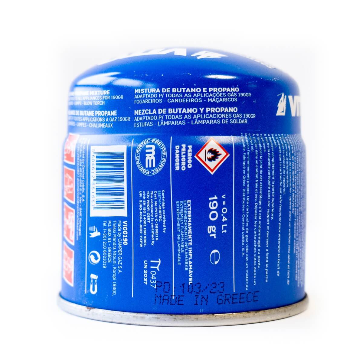 Cartouche gaz 190g butane perçable avec système sécurité stop-gaz  VITO - Image 3