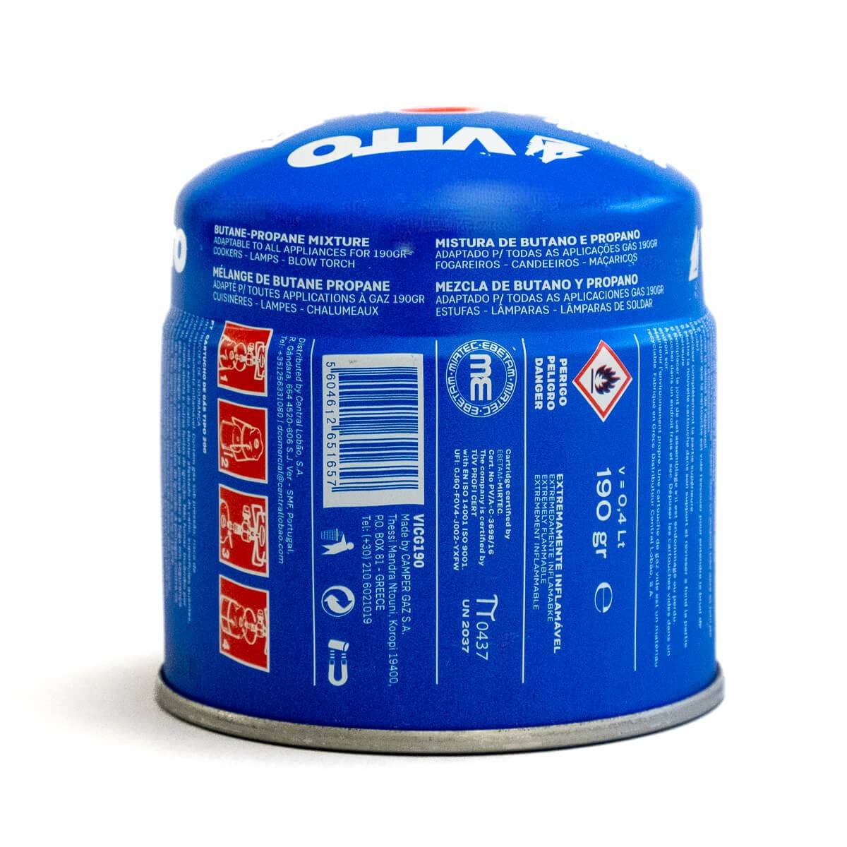 Cartouche gaz 190g butane perçable avec système sécurité stop-gaz  VITO - Image 4