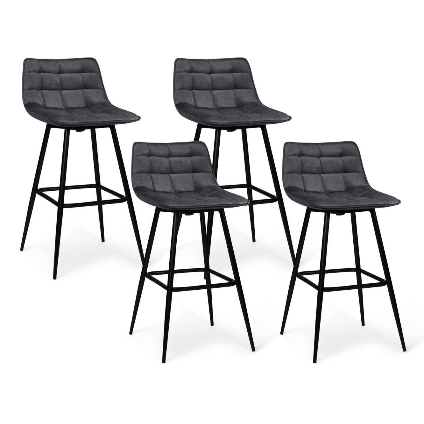 Lot de 4 tabourets de bar MADY en velours gris foncé - Image 2