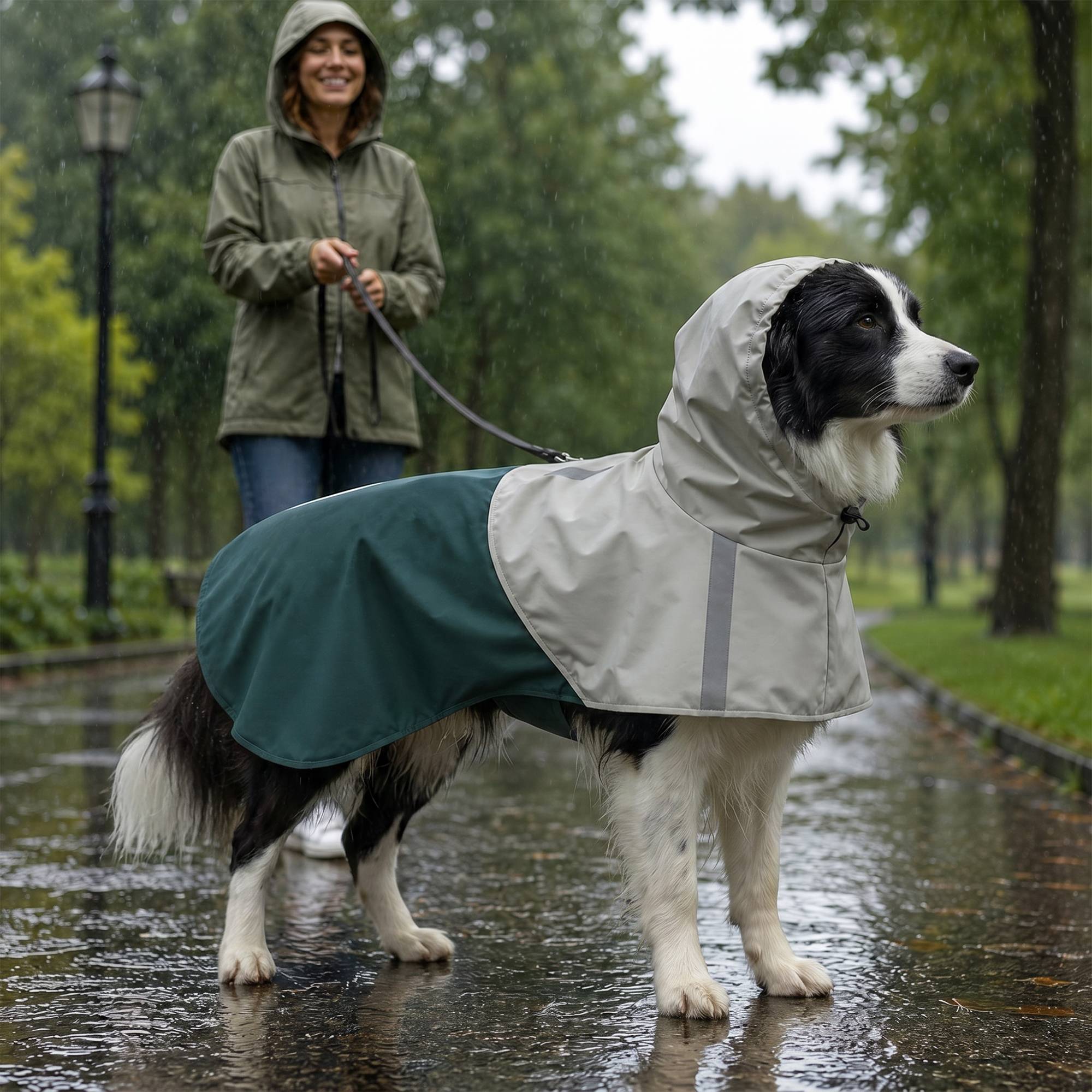 ComfortXL - Manteau imperméable chien simili cuir vert taille moyenne 45–50 cm réfléchissant pour promenades sous la pluie - Image 8