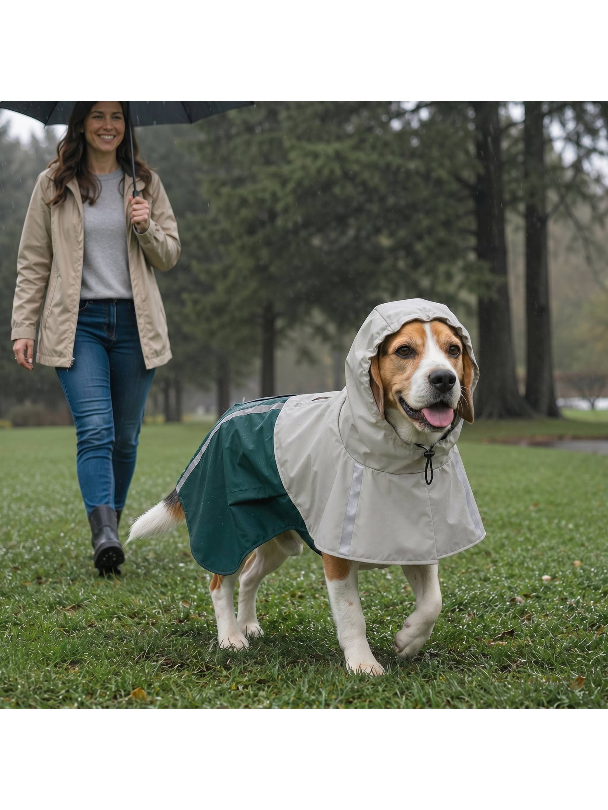 ComfortXL - Manteau imperméable chien simili cuir vert taille moyenne 45–50 cm réfléchissant pour promenades sous la pluie - Image 10