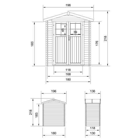 Timbela - Abri de jardin en bois I196xL136xH218 cm / 1.98 m² avec sol traité - Petit abri à outils, Local à vélos - 19 mm d’épaisseur - Timbela M367F+M367G - Image 5
