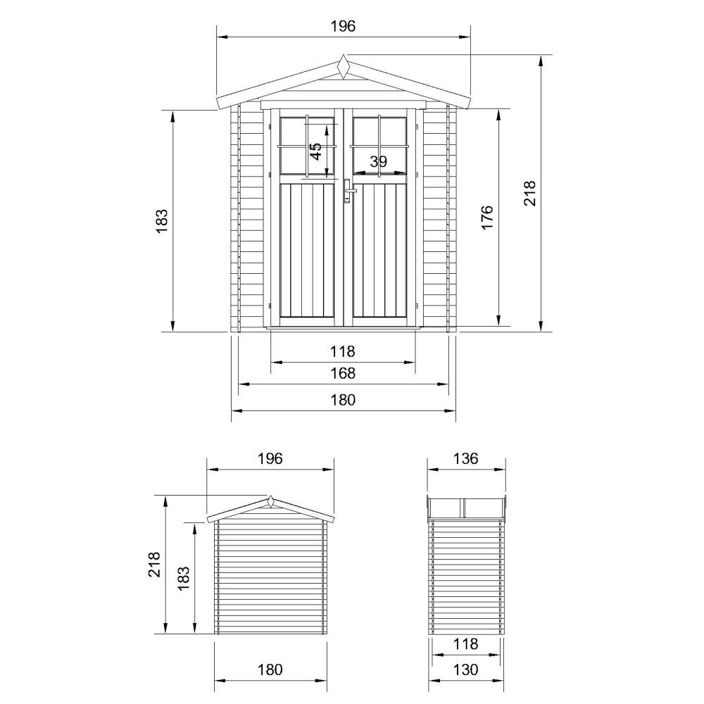 Timbela - Abri de jardin en bois I196xL136xH218 cm / 1.98 m² avec sol traité - Petit abri à outils, Local à vélos - 19 mm d’épaisseur - Timbela M367F+M367G - Image 5