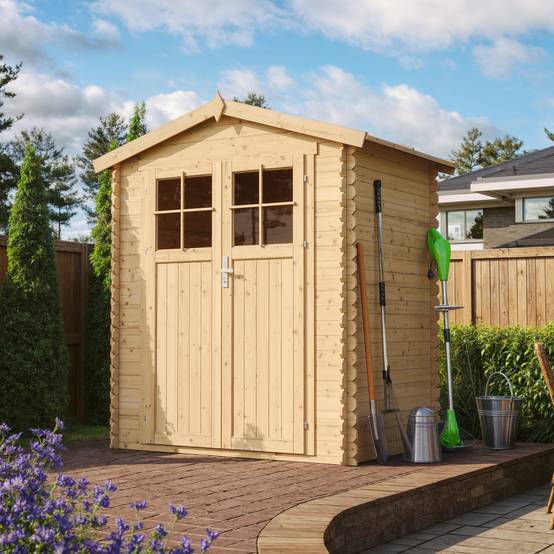 Timbela - Abri de jardin en bois I196xL136xH218 cm / 1.98 m² avec sol traité - Petit abri à outils, Local à vélos - 19 mm d’épaisseur - Timbela M367F+M367G - Image 1