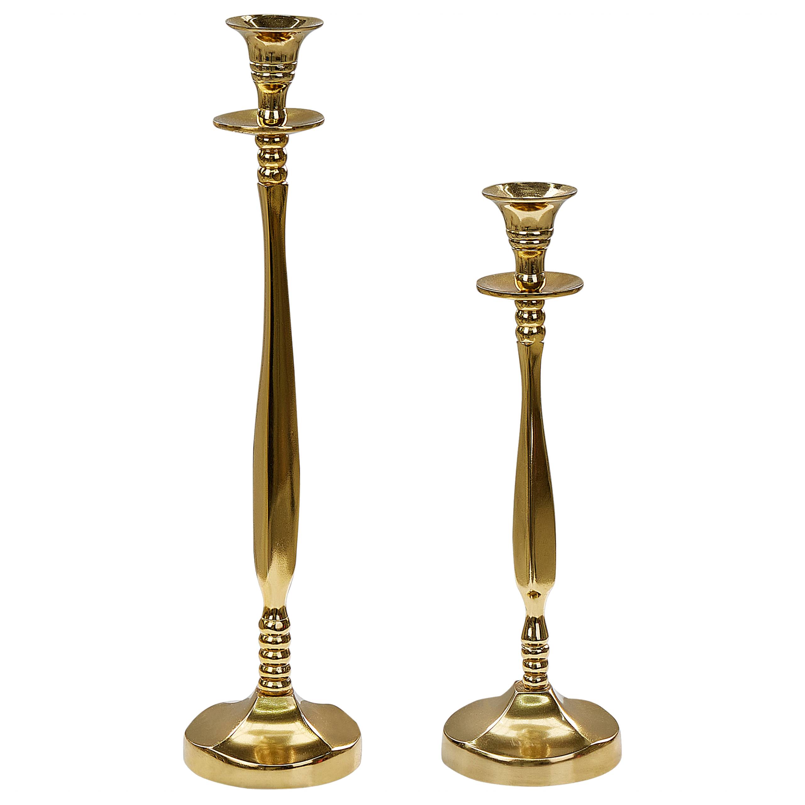 Beliani - Lot de 2 Bougeoirs en Finition Brillante Aluminium Doré 31/36 cm Robuste Léger Bougies Parfaites pour la Chambre et le Salon Eclairage Doux - Image 1