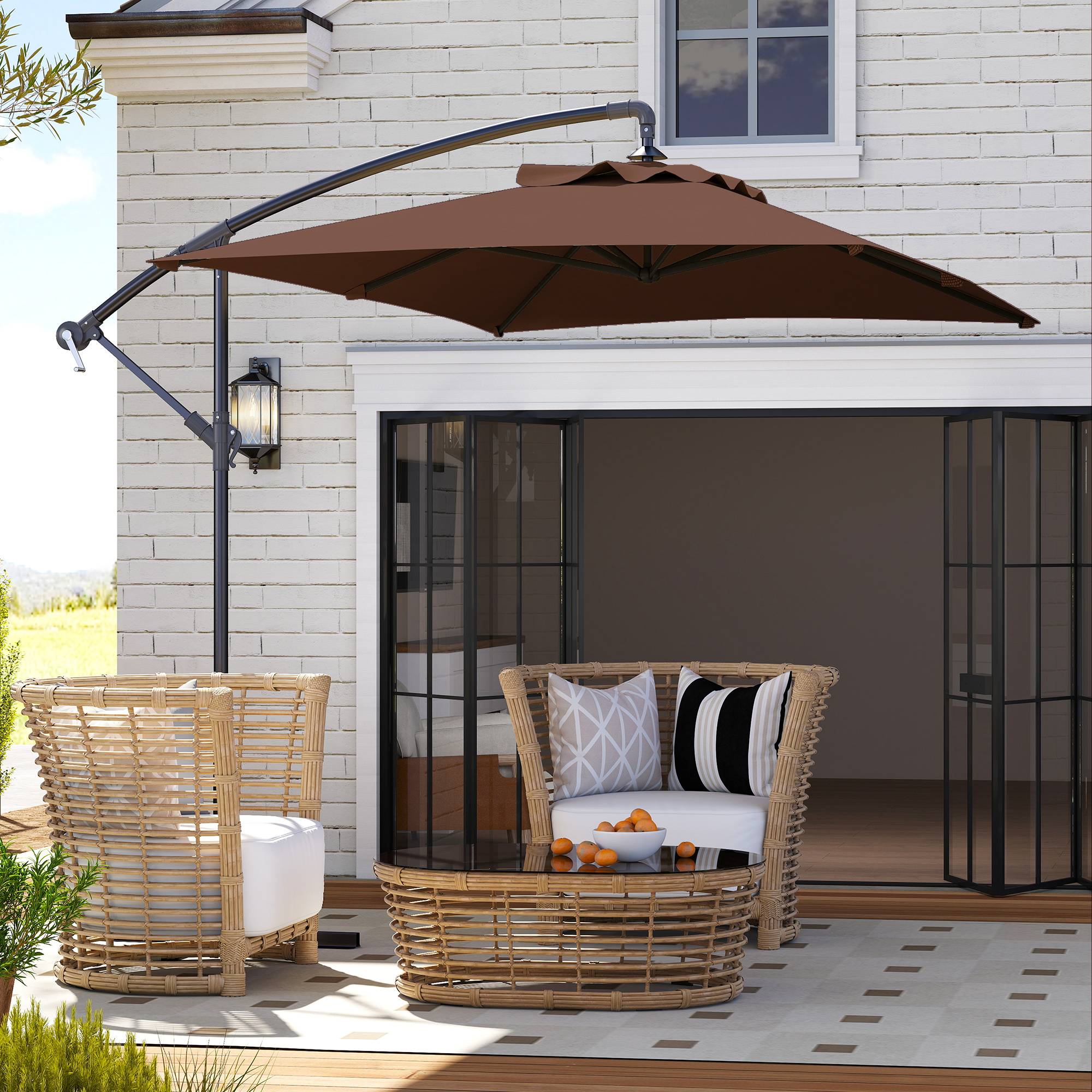 Parasol déporté parasol rectangulaire extérieur manivelle et 6 baleines acier protection UV dim. 294L x 193l x 250H cm - Image 9