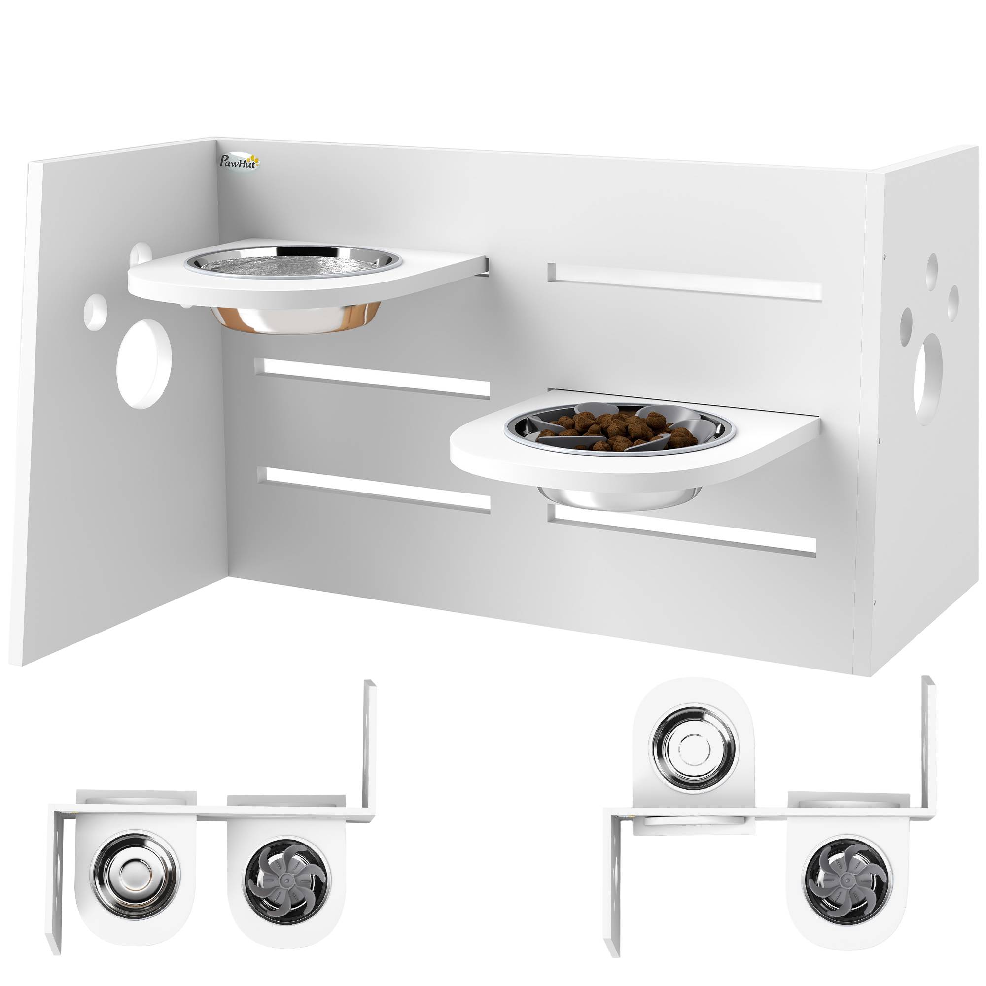 Support double gamelle pour chien acier inoxydable blanc 63 x 58.5 x 40 cm - PANGIVO - Image 1