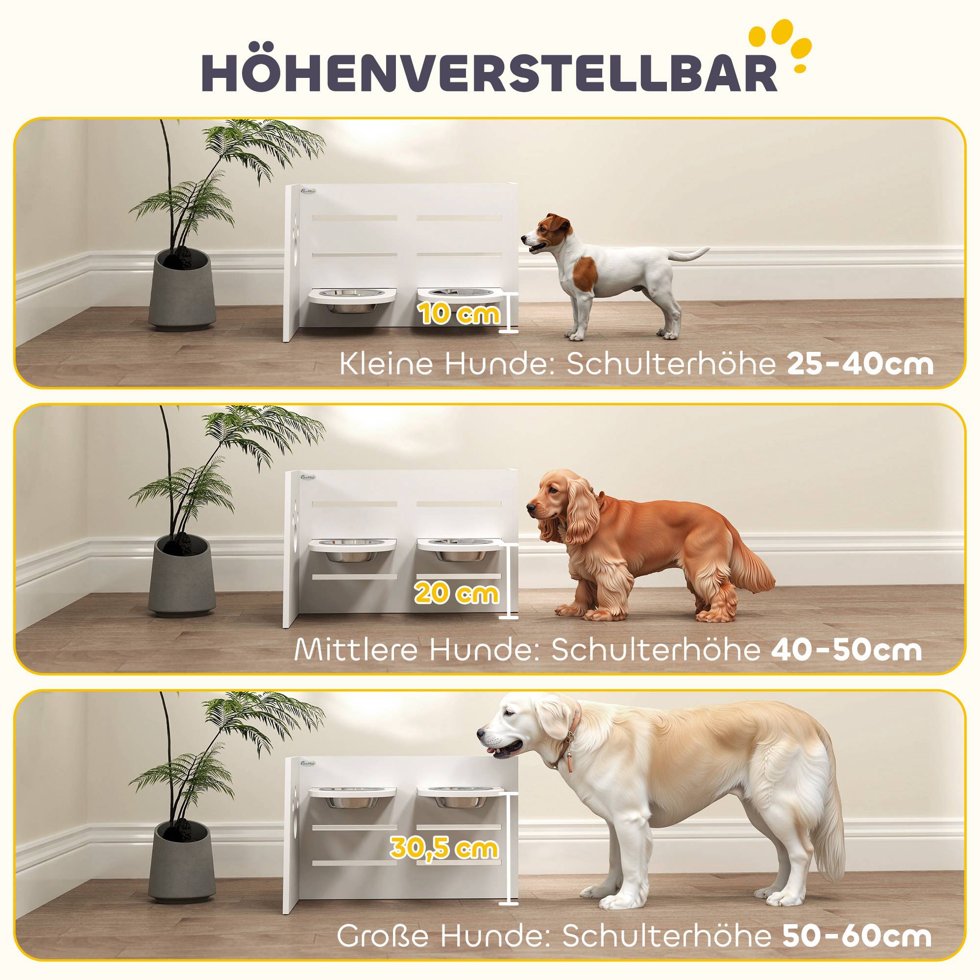 Support double gamelle pour chien acier inoxydable blanc 63 x 58.5 x 40 cm - PANGIVO - Image 7