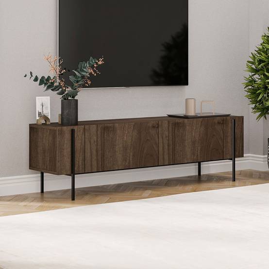 Concept Usine - Meuble TV avec placards aspect noyer 160cm FRENO - Image 3