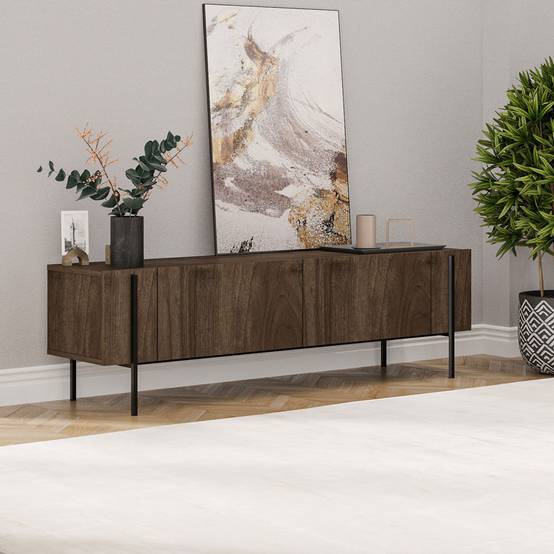Concept Usine - Meuble TV avec placards aspect noyer 160cm FRENO - Image 5