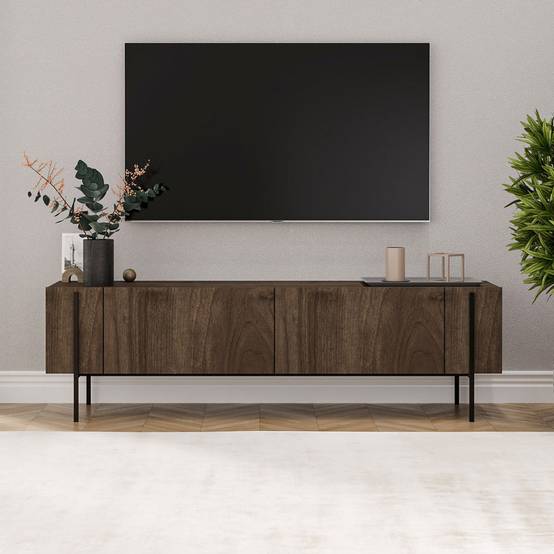 Concept Usine - Meuble TV avec placards aspect noyer 160cm FRENO - Image 2