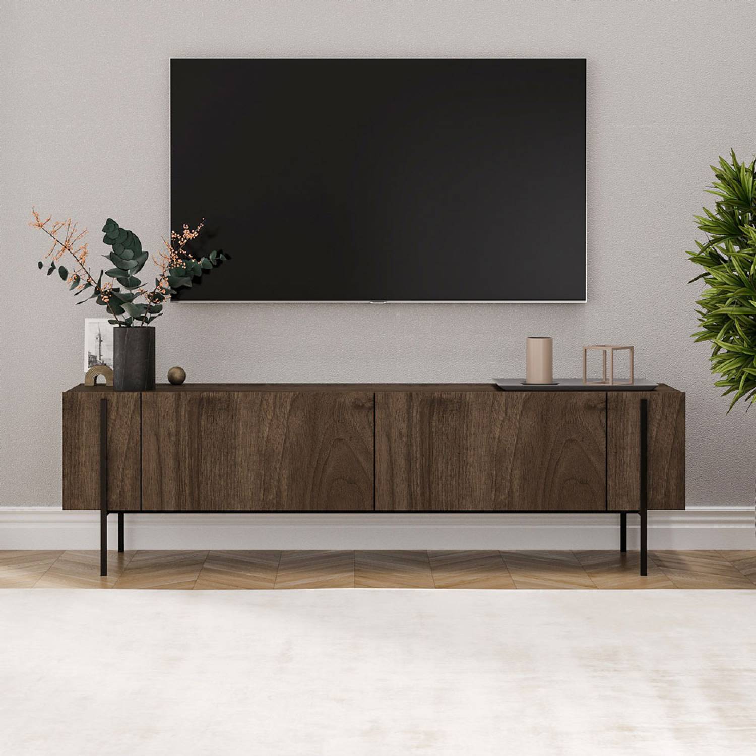Concept Usine - Meuble TV avec placards aspect noyer 160cm FRENO - Image 2