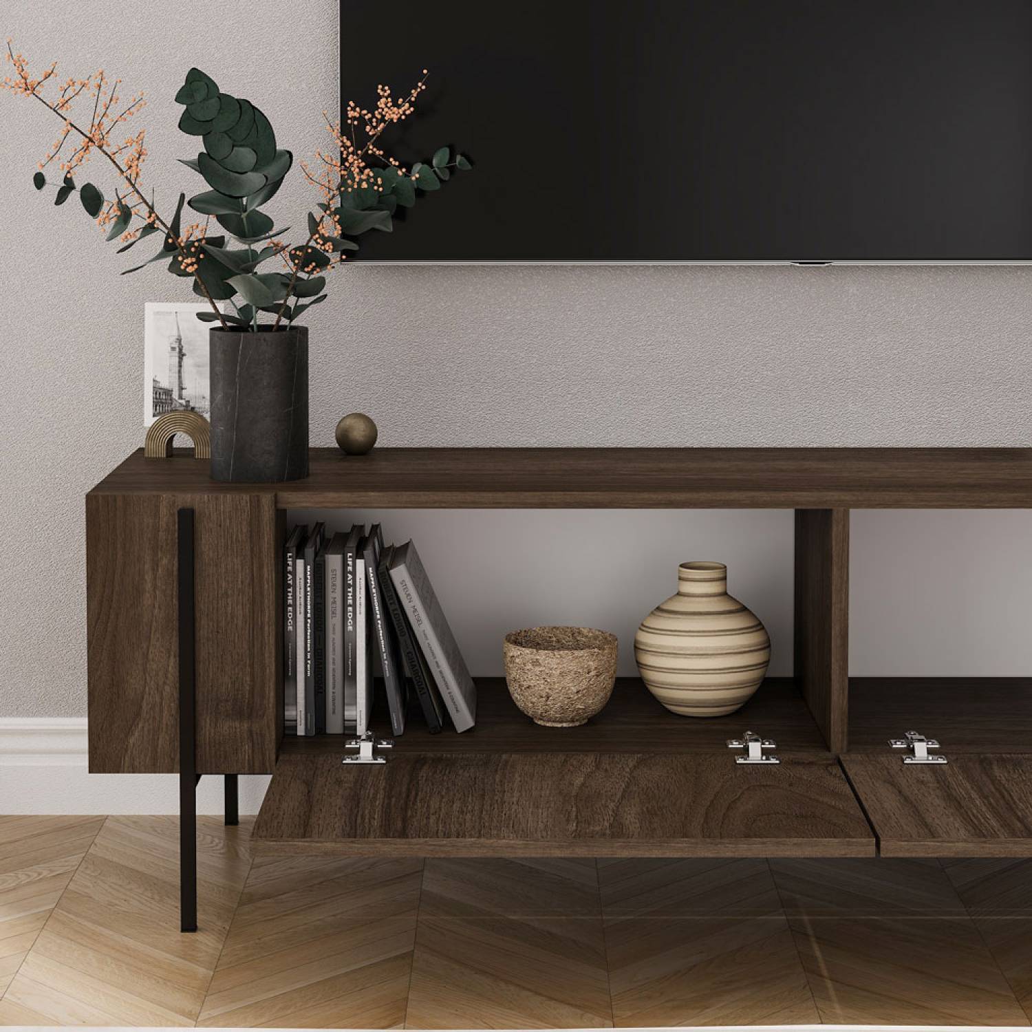 Concept Usine - Meuble TV avec placards aspect noyer 160cm FRENO - Image 6