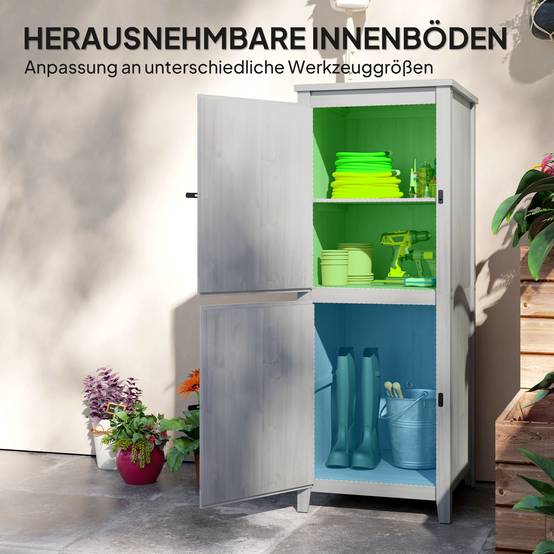 ComfortXL - Armoire de jardin en bois de sapin 60 x 60 x 160 cm gris clair rangement extérieur à 2 portes et étagères - Image 5
