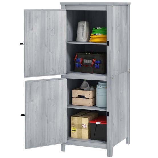 ComfortXL - Armoire de jardin en bois de sapin 60 x 60 x 160 cm gris clair rangement extérieur à 2 portes et étagères - Image 2