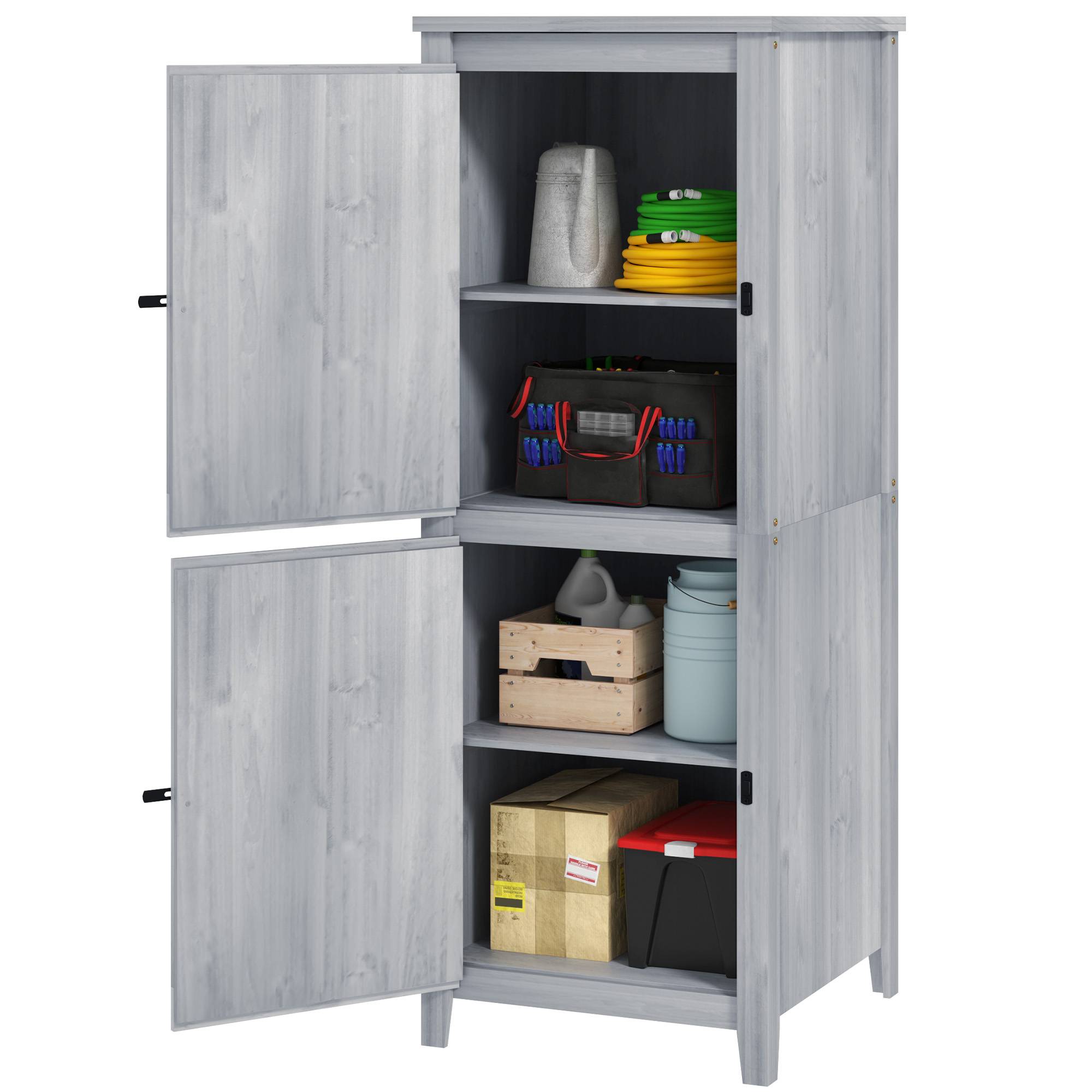 ComfortXL - Armoire de jardin en bois de sapin 60 x 60 x 160 cm gris clair rangement extérieur à 2 portes et étagères - Image 2