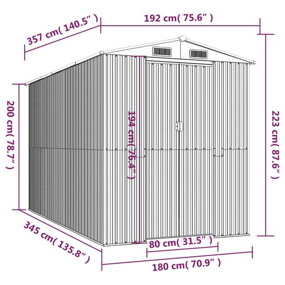 Vidaxl - Abri de jardin Gris clair 192x357x223 cm Métal galvanisé vidaXL 3147440 - Image 3
