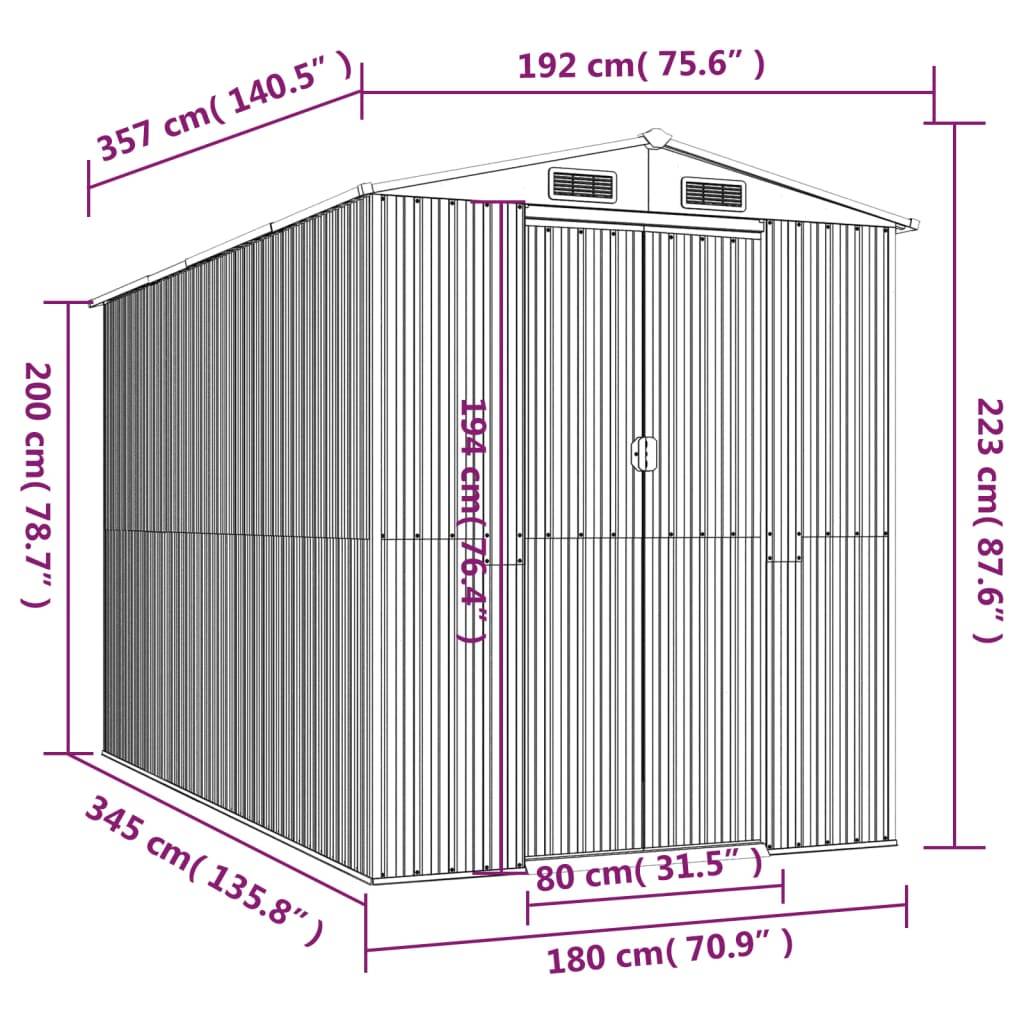 Vidaxl - Abri de jardin Gris clair 192x357x223 cm Métal galvanisé vidaXL 3147440 - Image 3