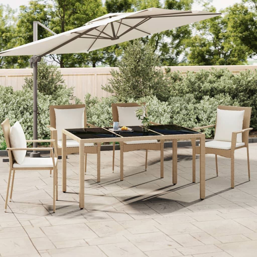 Table de Jardin Rectangulaire Beige 150x90cm en Poly Rotin et Plateau Verre Facile d'Entretien – ComfortXL Outdoor Living - Image 1