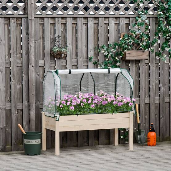 Potager sur pied bois naturel 121 x 55 x 117 cm - PANGIVO - Image 4