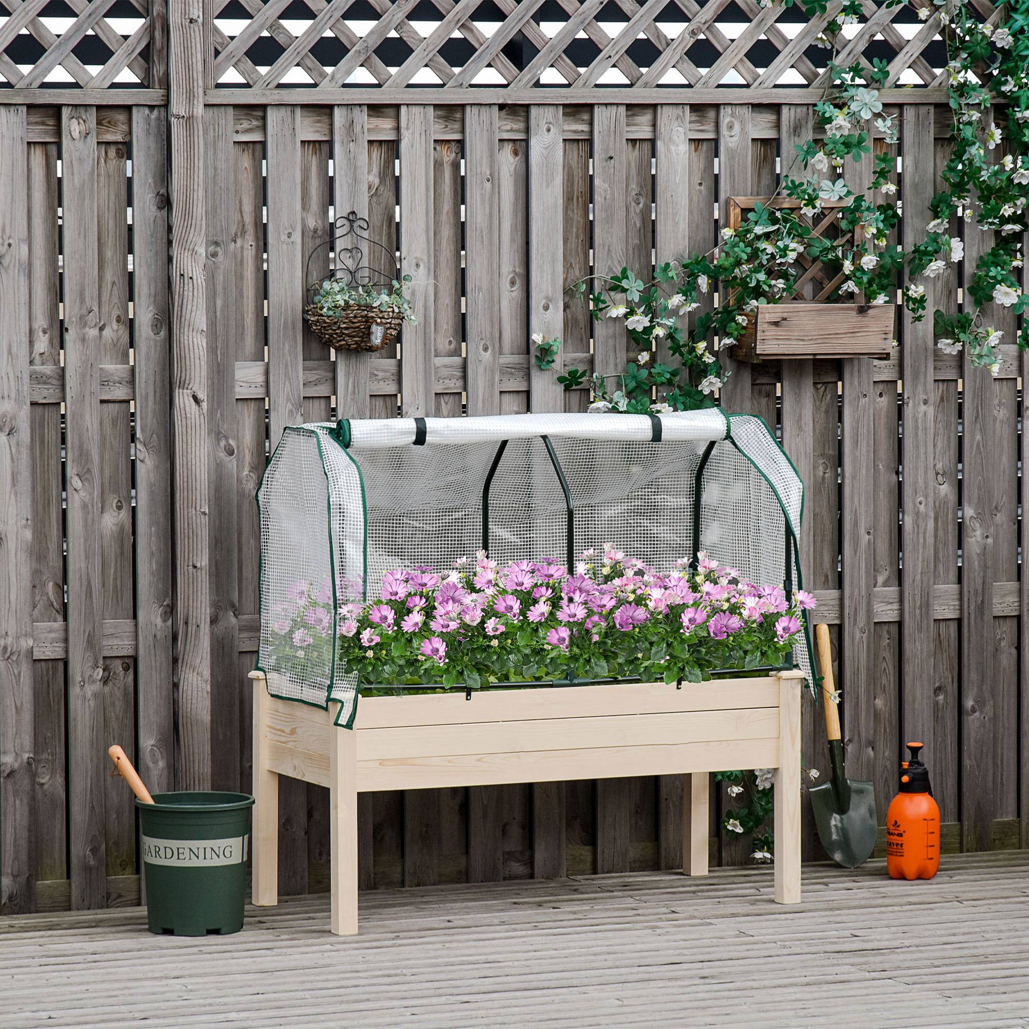 Potager sur pied bois naturel 121 x 55 x 117 cm - PANGIVO - Image 4