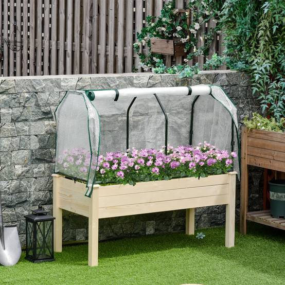 Potager sur pied bois naturel 121 x 55 x 117 cm - PANGIVO - Image 3