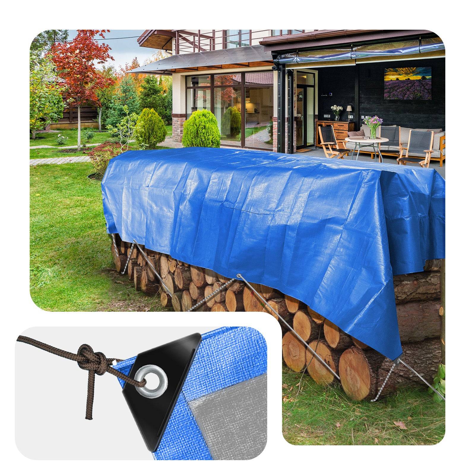 Bâche de Protection en Polyéthylène 240g/m² - 1.5x6m bleu - imperméable, anti-UV - VOUNOT® - Image 5