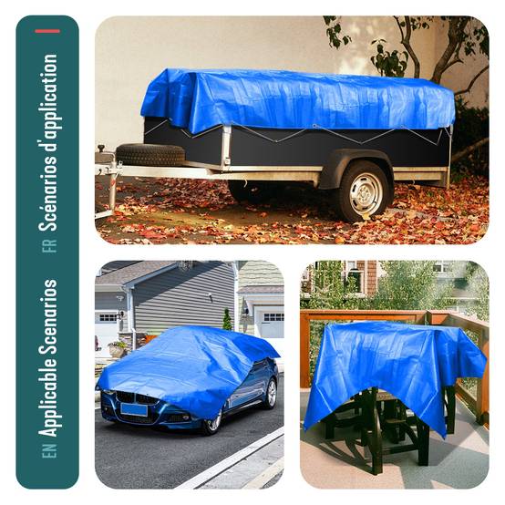 Bâche de Protection en Polyéthylène 240g/m² - 1.5x6m bleu - imperméable, anti-UV - VOUNOT® - Image 7
