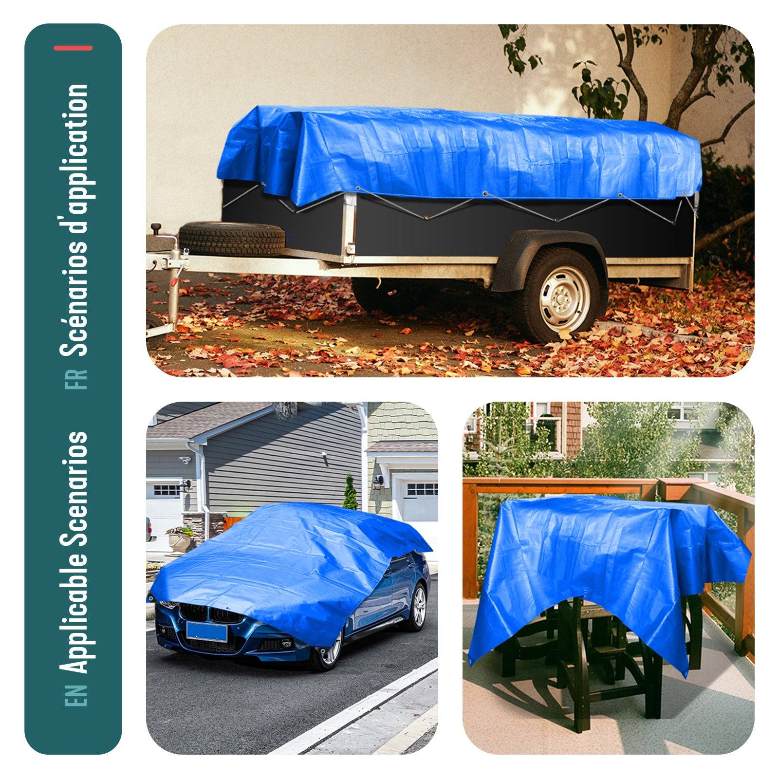 Bâche de Protection en Polyéthylène 240g/m² - 1.5x6m bleu - imperméable, anti-UV - VOUNOT® - Image 7